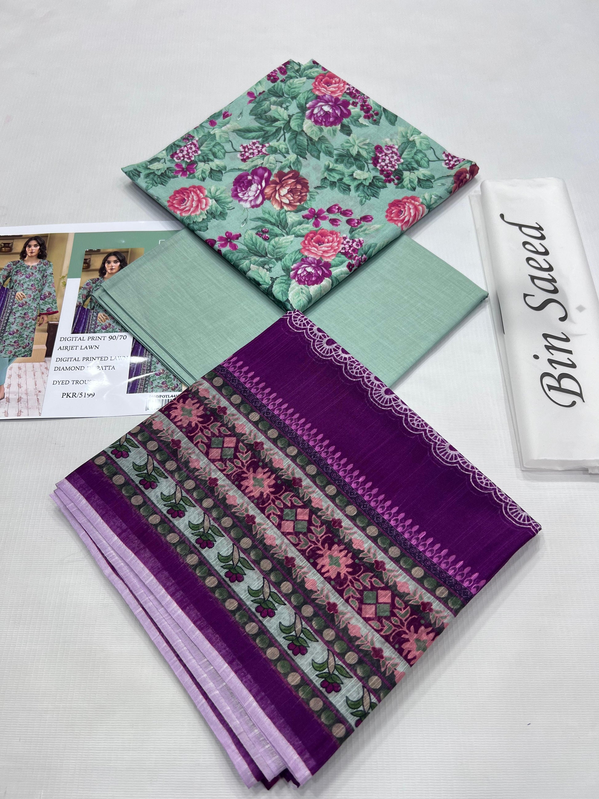 BIN SAEED LAWN PRINTED UNSTITCED 3PC✓
