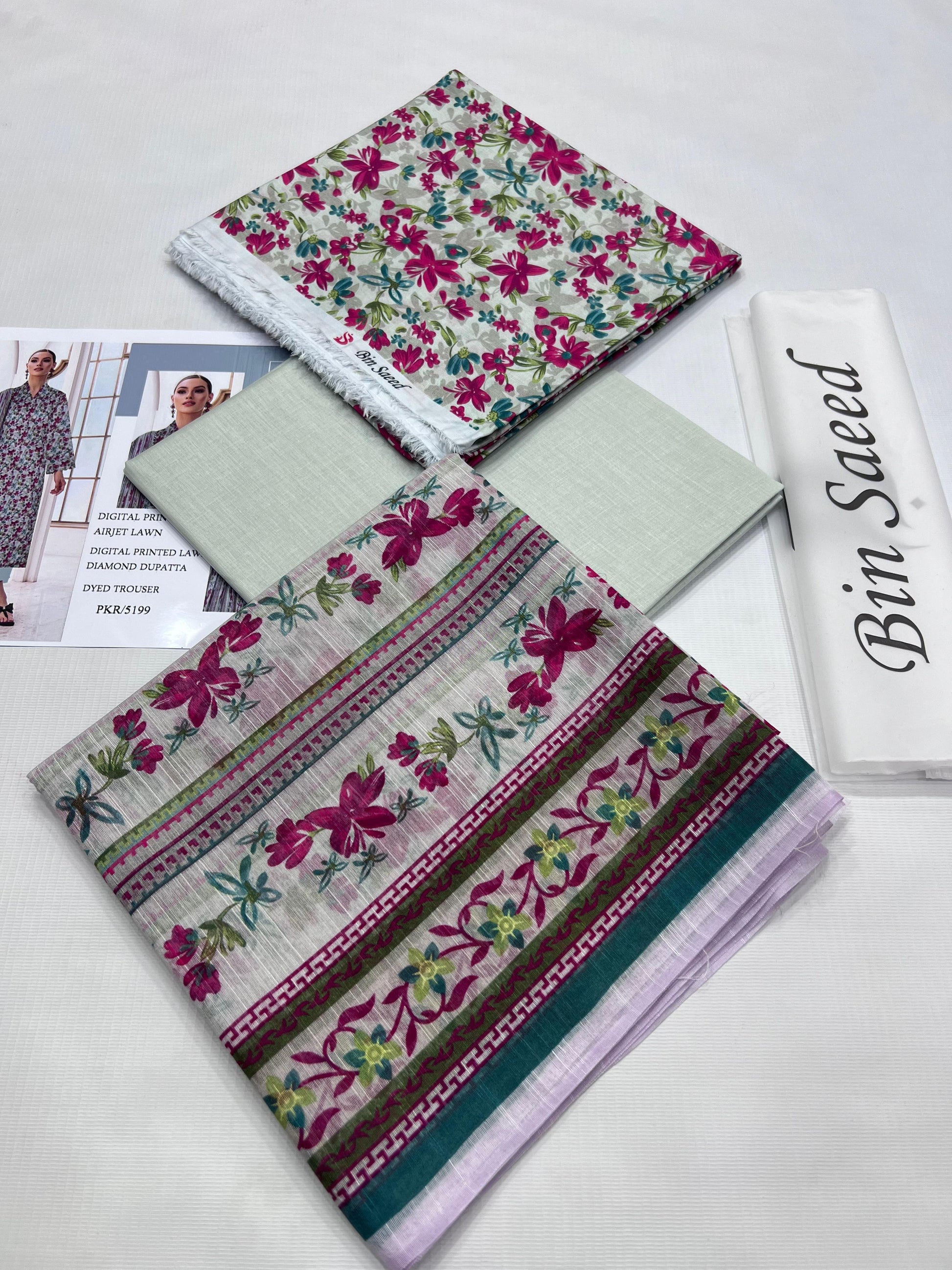 BIN SAEED LAWN PRINTED UNSTITCED 3PC✓