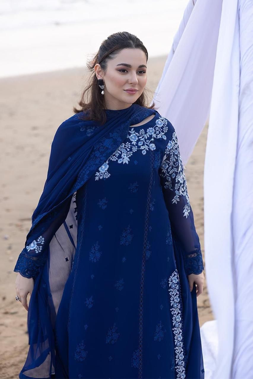 AZURE CHIFFON EMBROIDERED LUXURY UNSTICHED 3PC✓