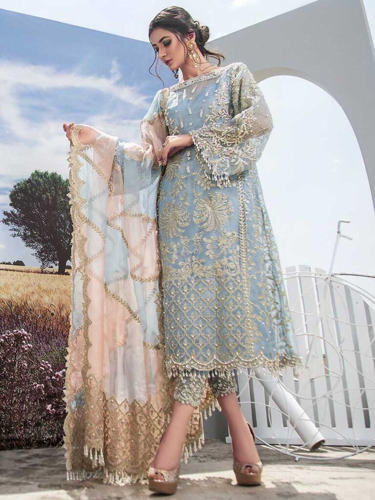 AGHA NOOR ORGANZA EMBROIDERED SEQUENCE LUXURY UNSTICHED 3PC✓