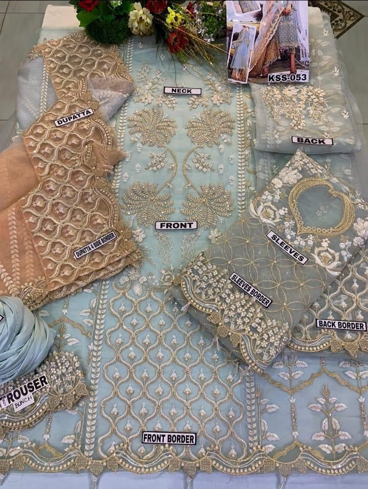 AGHA NOOR ORGANZA EMBROIDERED SEQUENCE LUXURY UNSTICHED 3PC✓
