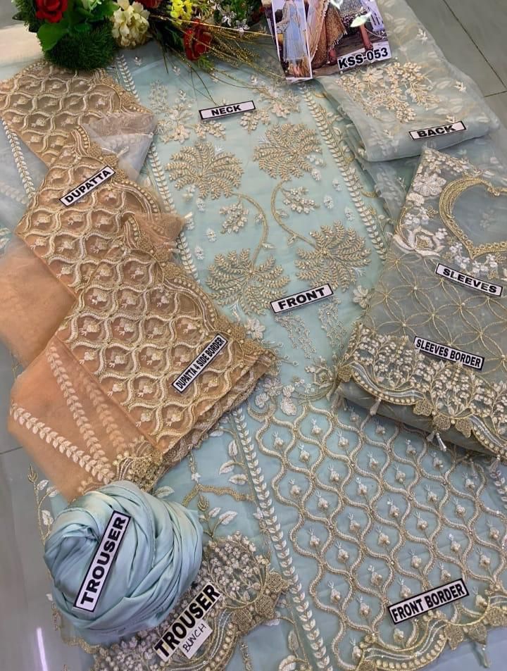 AGHA NOOR ORGANZA EMBROIDERED SEQUENCE LUXURY UNSTICHED 3PC✓