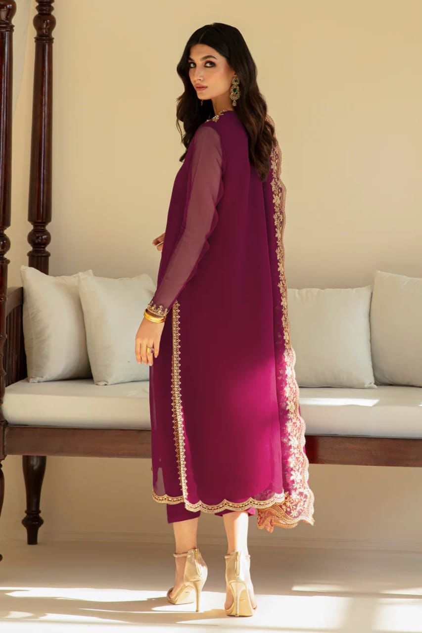 BAROQUE CHIFFON EMBROIDERED LUXURY UNSTICHED 3PC✓