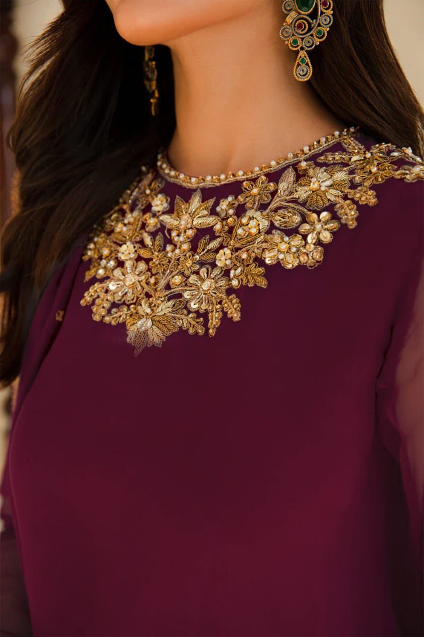 BAROQUE CHIFFON EMBROIDERED LUXURY UNSTICHED 3PC✓