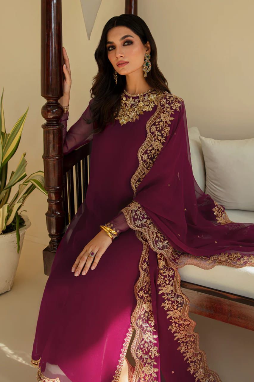 BAROQUE CHIFFON EMBROIDERED LUXURY UNSTICHED 3PC✓