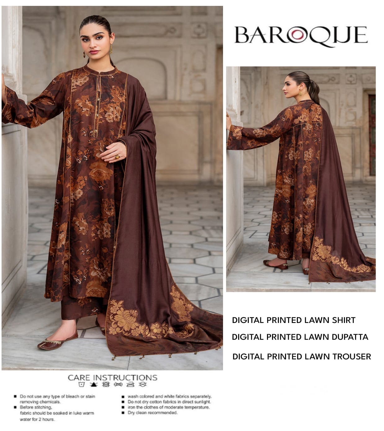 BAROQUE LAWN ALL OVER PRINTED UNSTITCED 3PC✓