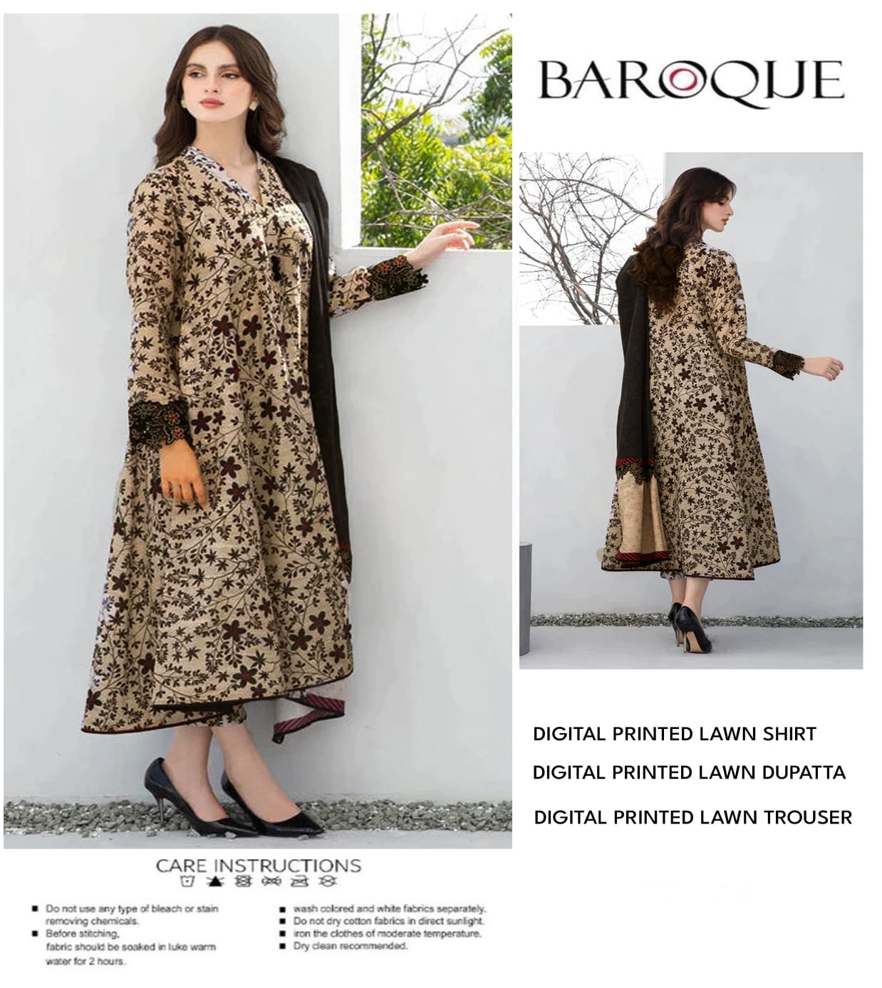 BAROQUE LAWN ALL OVER PRINTED UNSTITCED 3PC✓