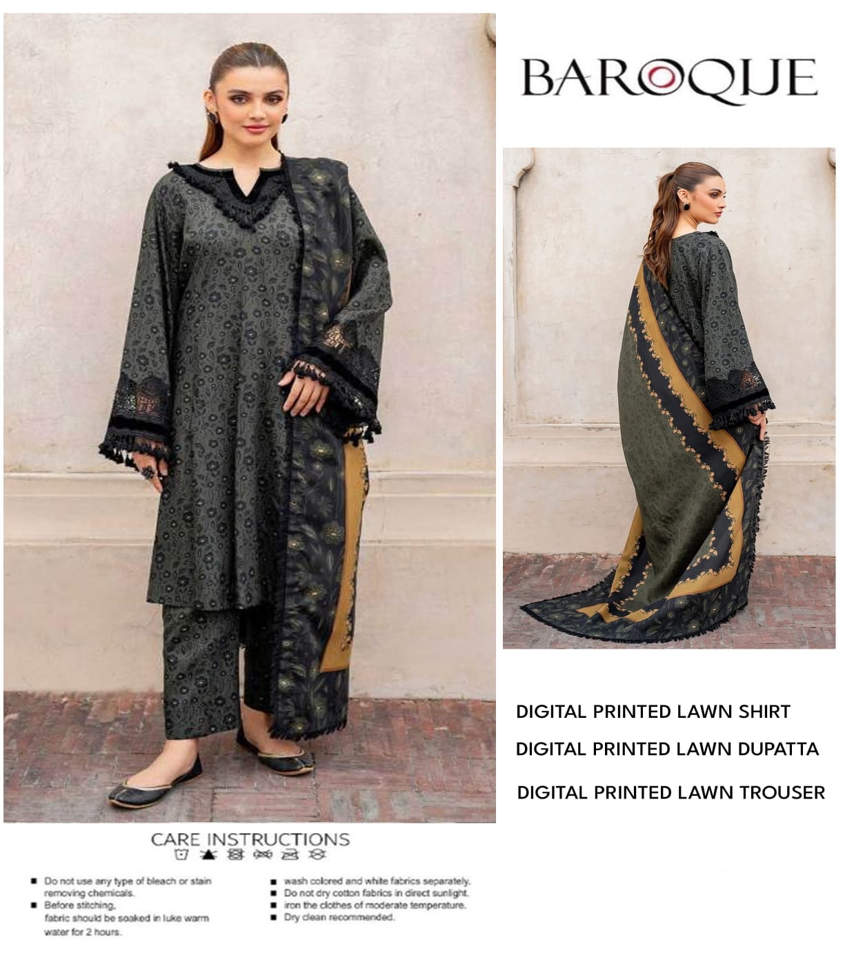 BAROQUE LAWN ALL OVER PRINTED UNSTITCED 3PC✓