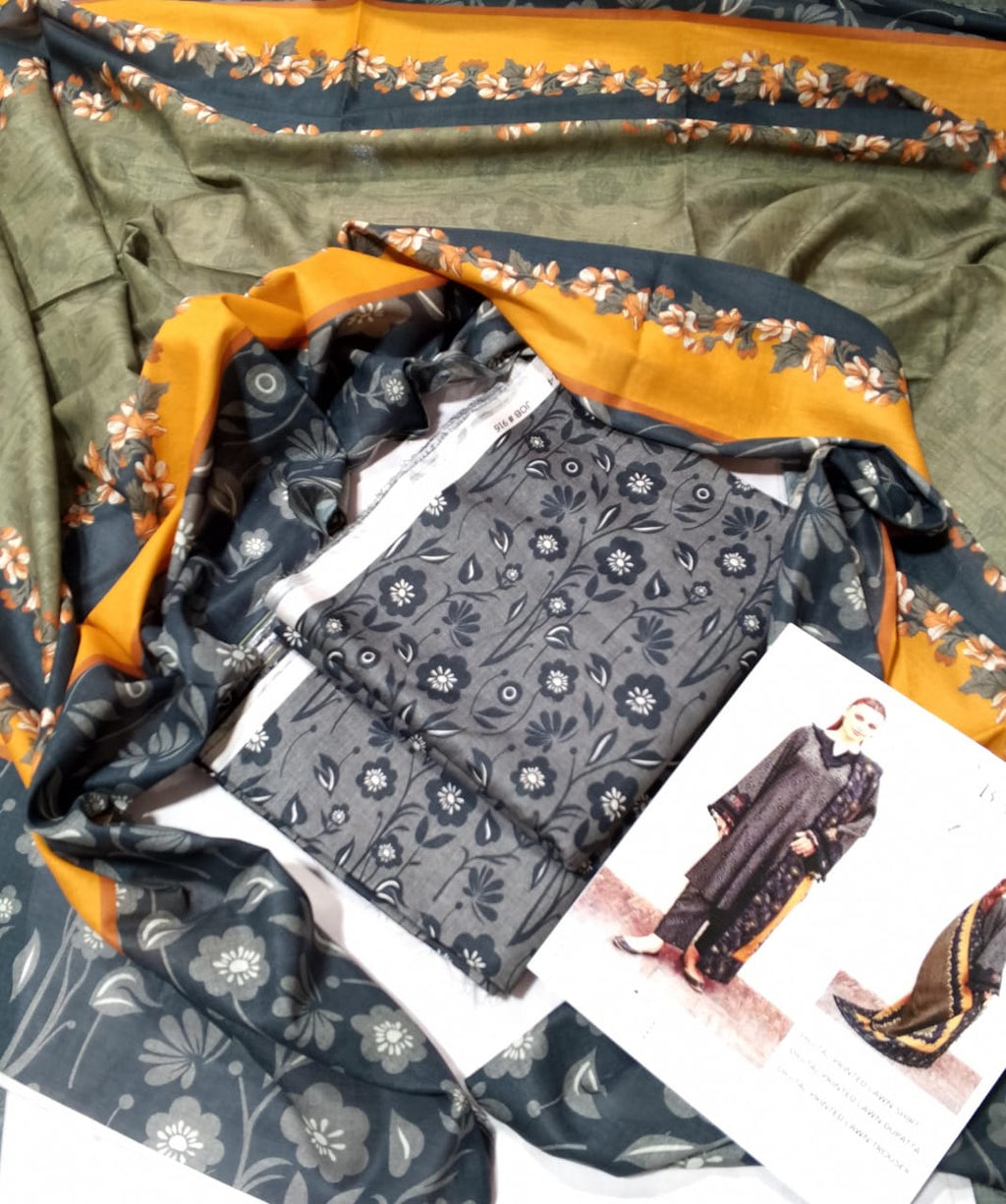 BAROQUE LAWN ALL OVER PRINTED UNSTITCED 3PC✓