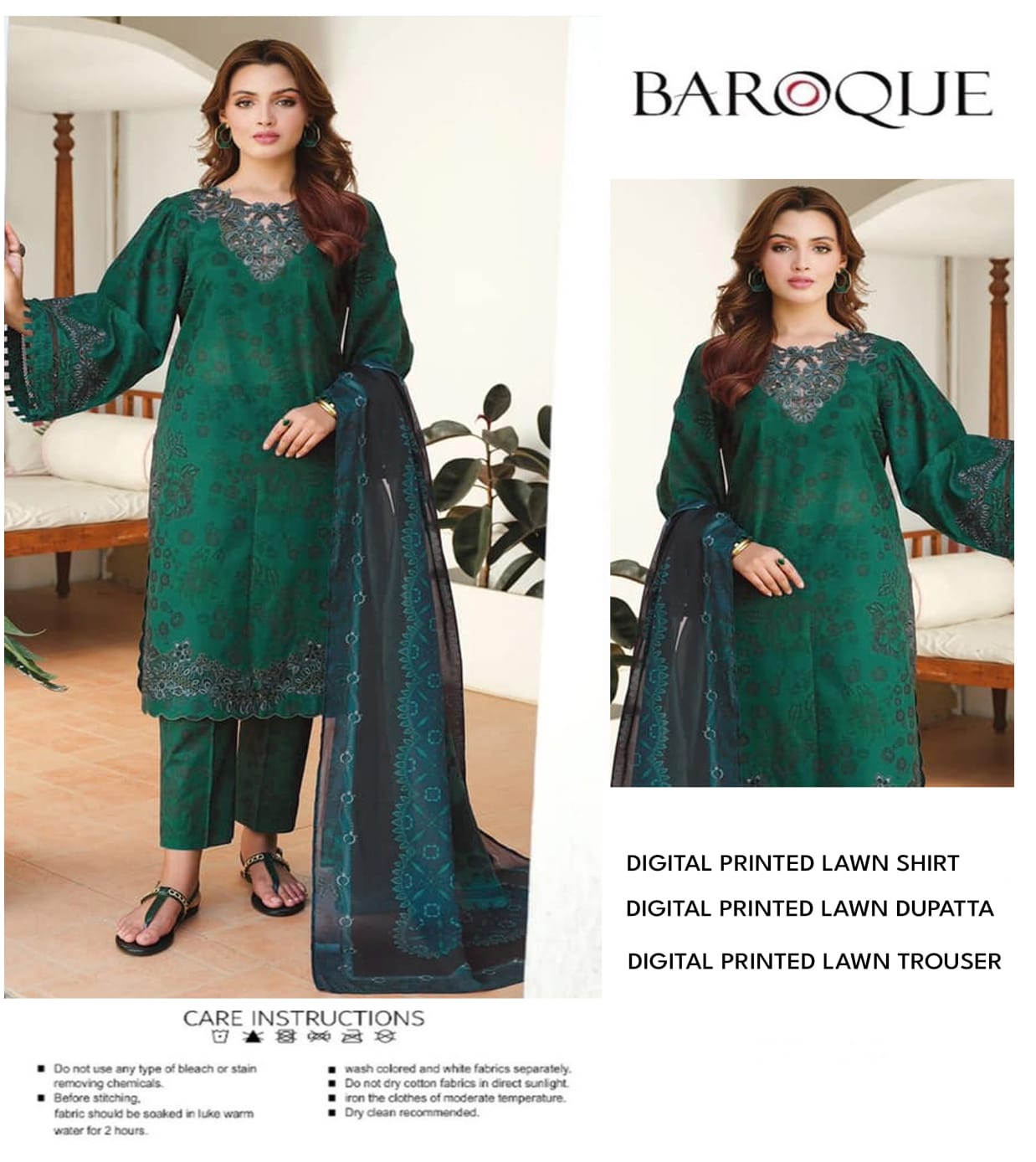 BAROQUE LAWN ALL OVER PRINTED UNSTITCED 3PC✓