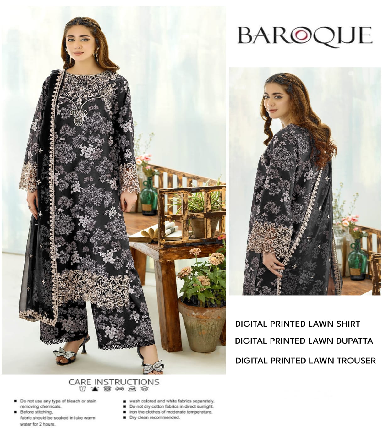 BAROQUE LAWN ALL OVER PRINTED UNSTITCED 3PC✓