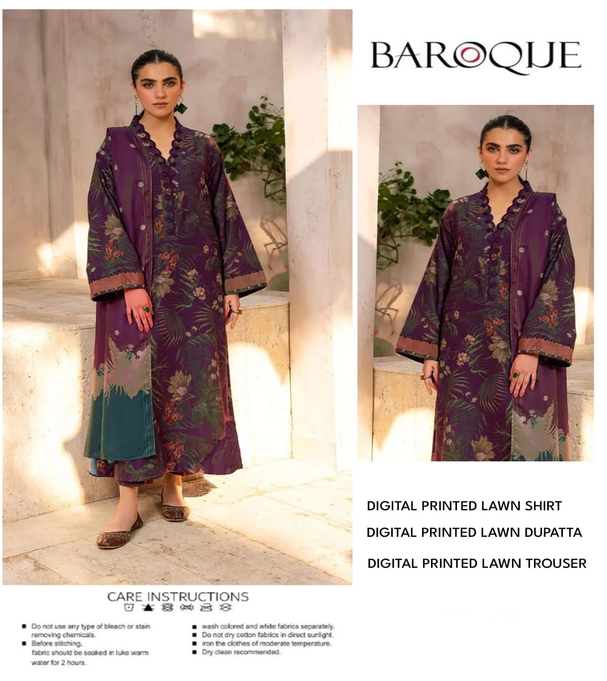 BAROQUE LAWN ALL OVER PRINTED UNSTITCED 3PC✓