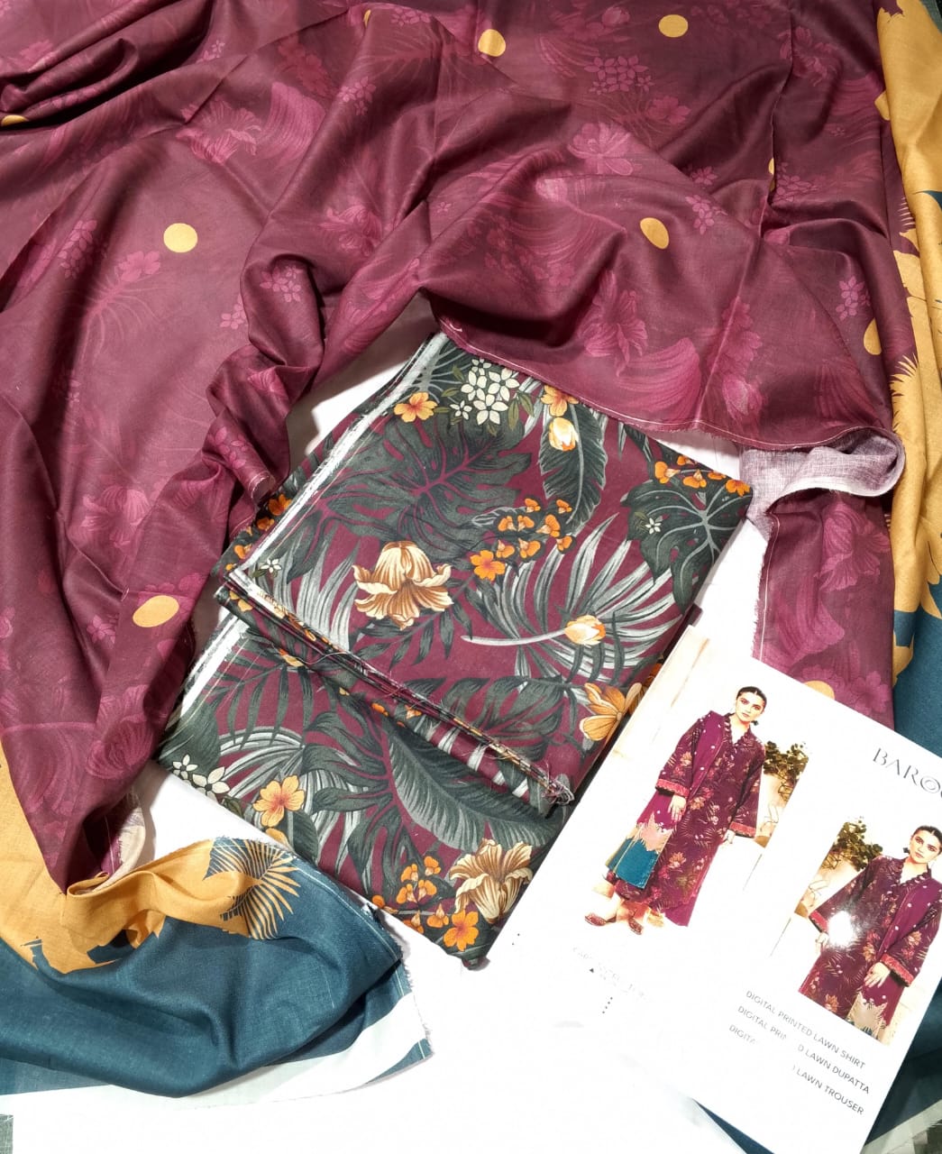 BAROQUE LAWN ALL OVER PRINTED UNSTITCED 3PC✓