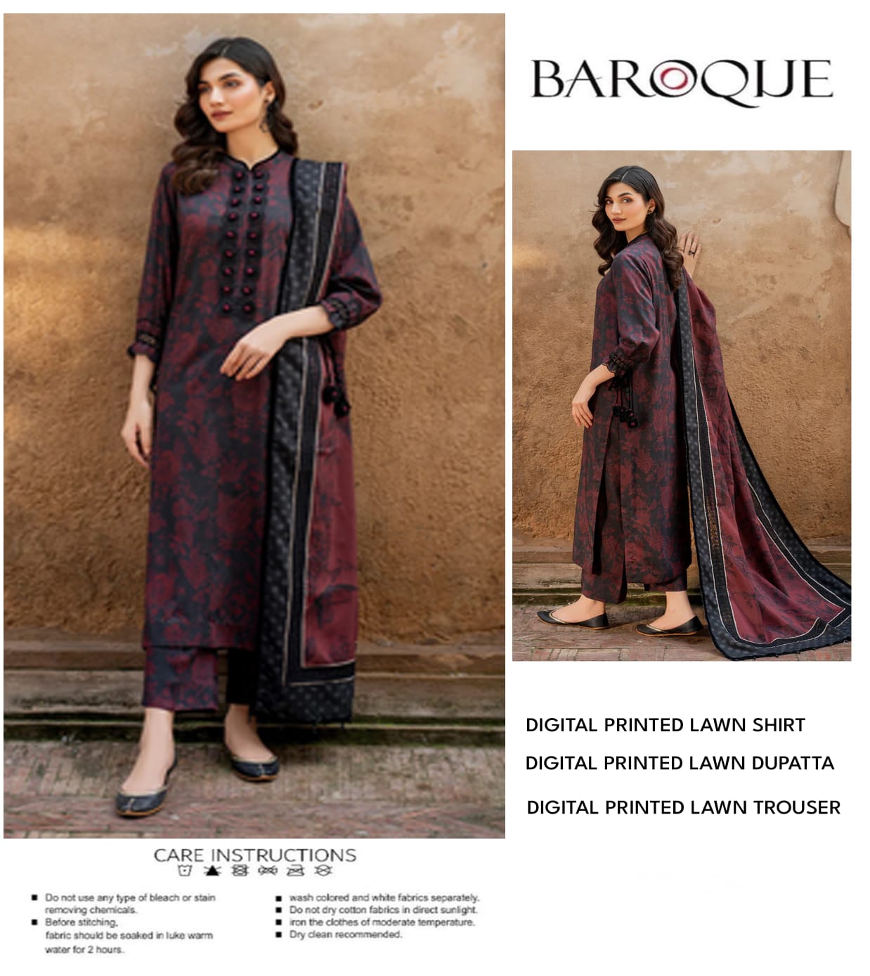 BAROQUE LAWN ALL OVER PRINTED UNSTITCED 3PC✓