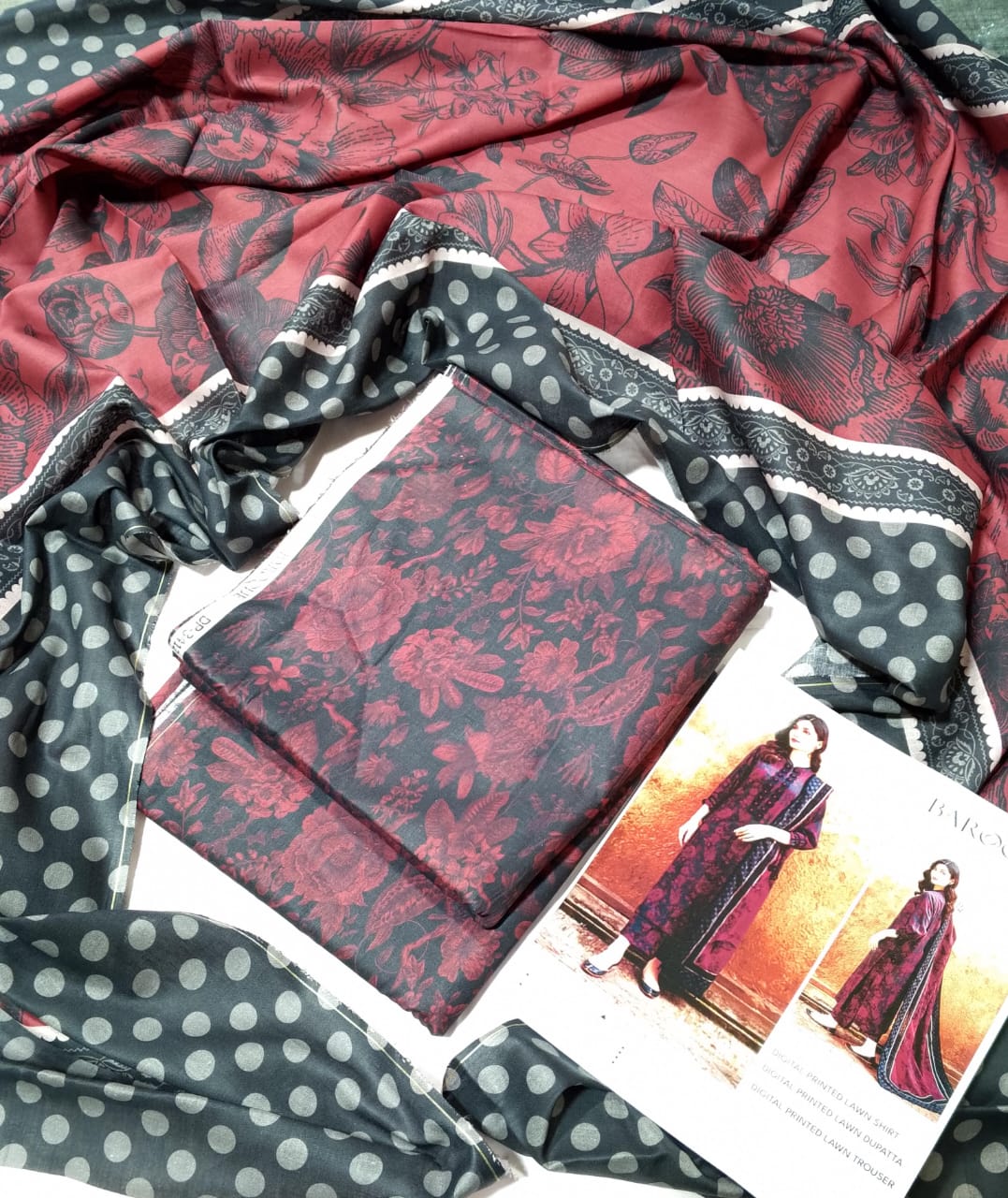 BAROQUE LAWN ALL OVER PRINTED UNSTITCED 3PC✓