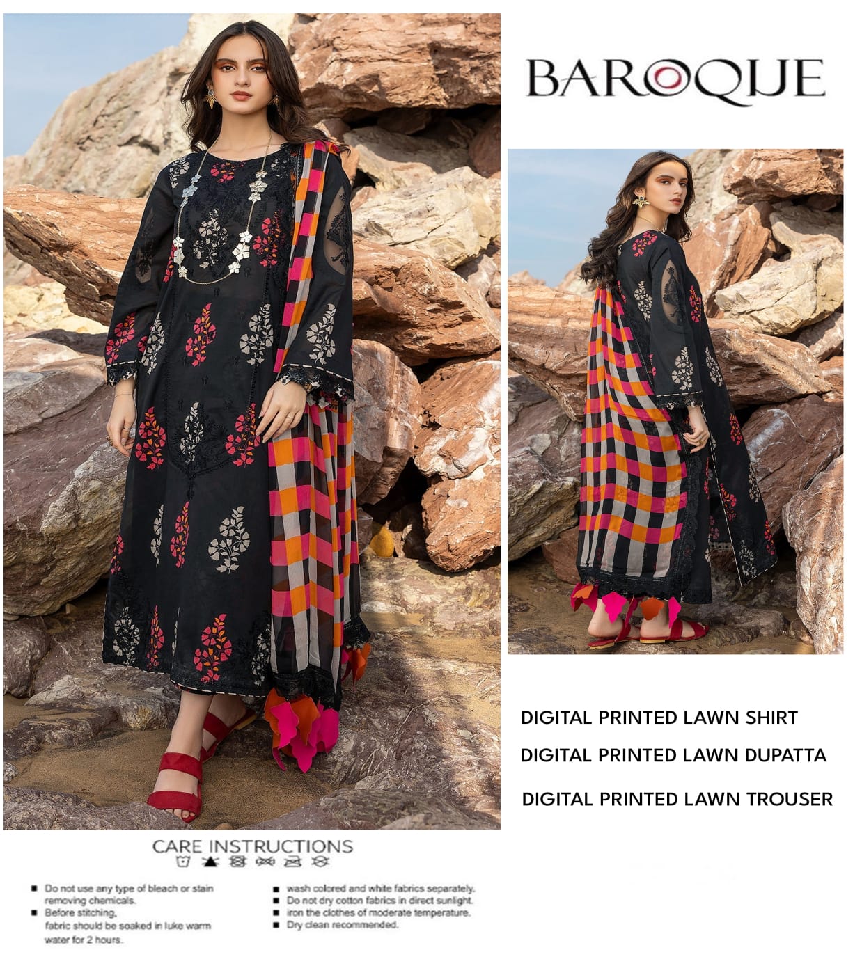 BAROQUE LAWN ALL OVER PRINTED UNSTITCED 3PC✓