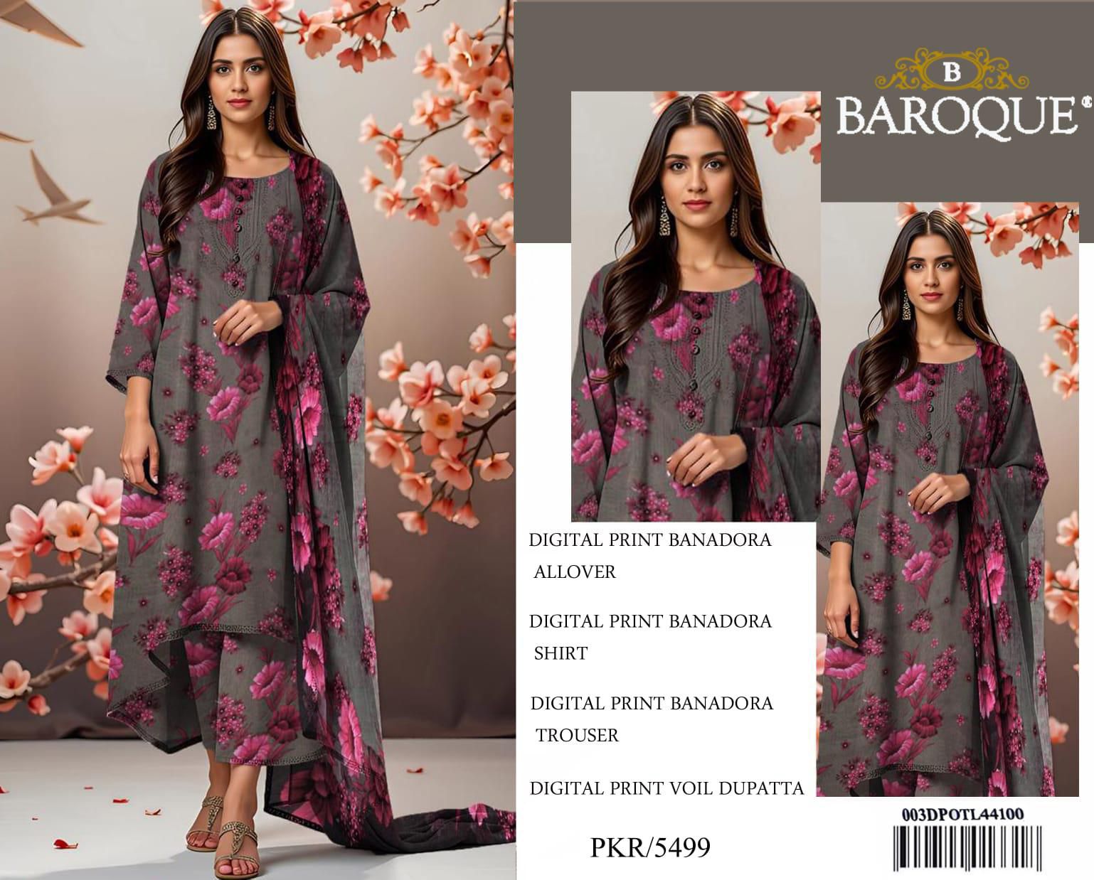 BAROQUE BANA DORA LAWN UNSTITCED 3PC✓