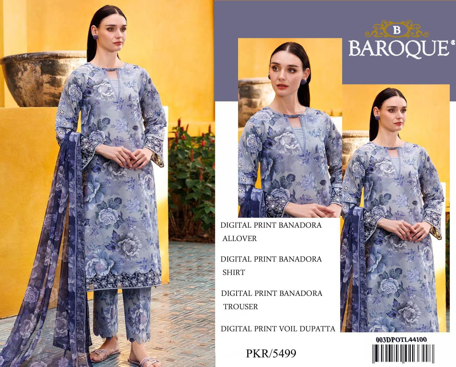 BAROQUE BANA DORA LAWN UNSTITCED 3PC✓