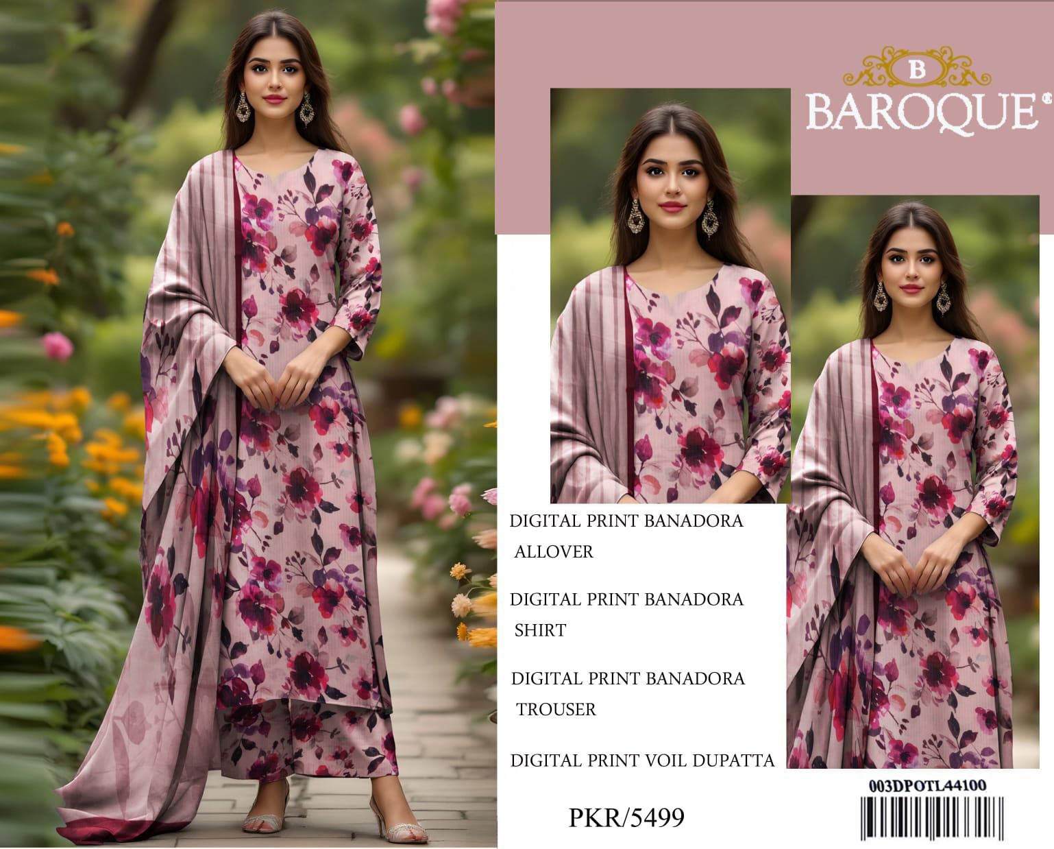BAROQUE BANA DORA LAWN UNSTITCED 3PC✓