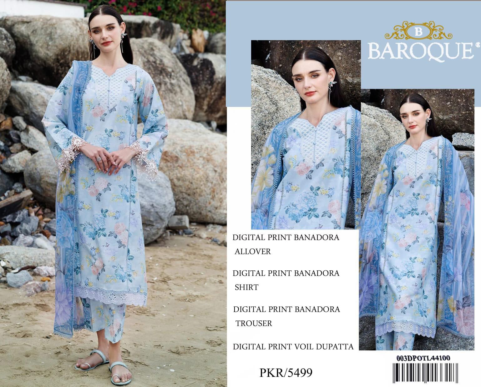 BAROQUE BANA DORA LAWN UNSTITCED 3PC✓