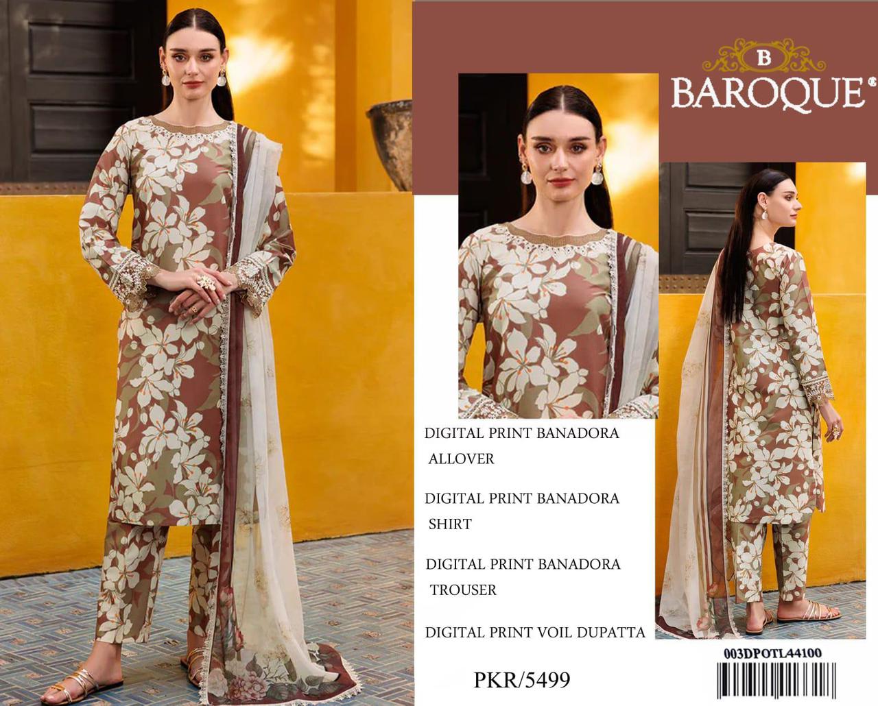 BAROQUE BANA DORA LAWN UNSTITCED 3PC✓