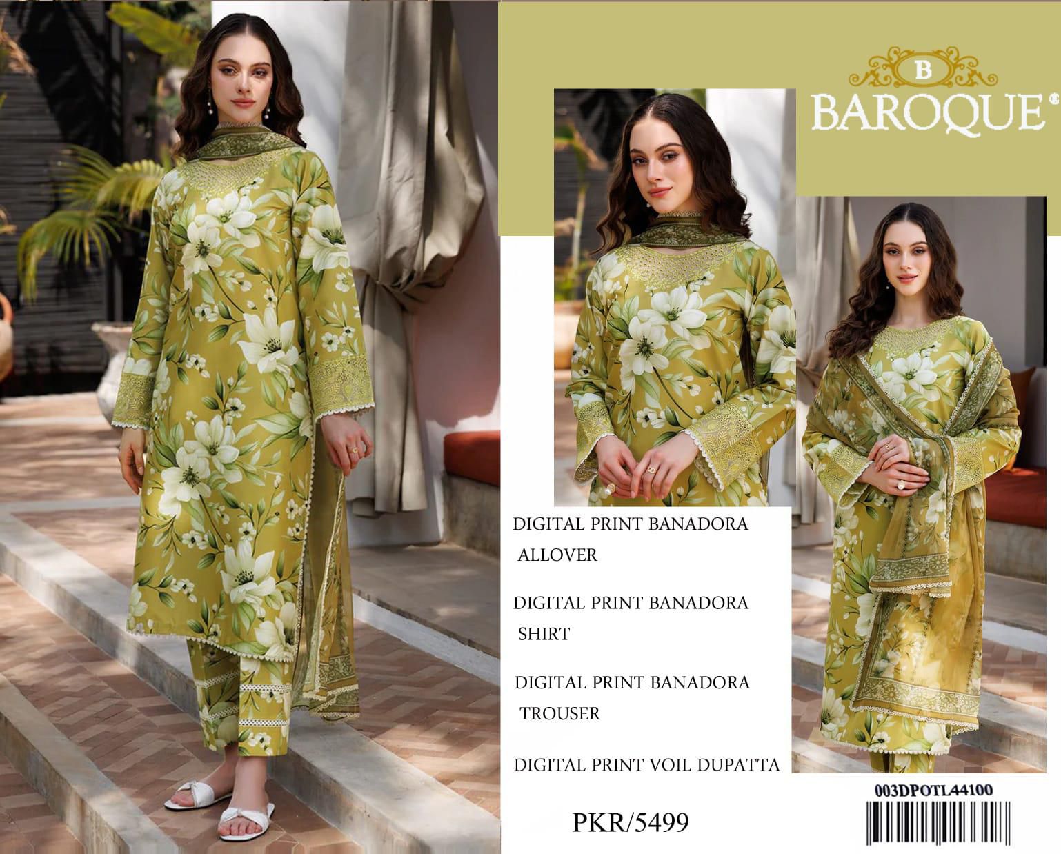 BAROQUE BANA DORA LAWN UNSTITCED 3PC✓