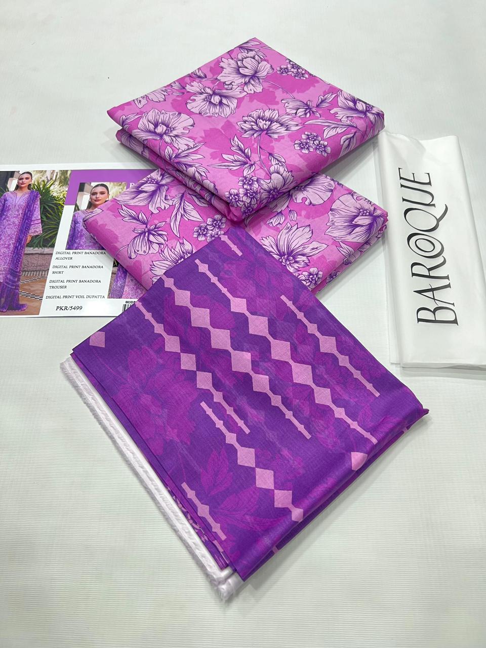 BAROQUE BANA DORA LAWN UNSTITCED 3PC✓