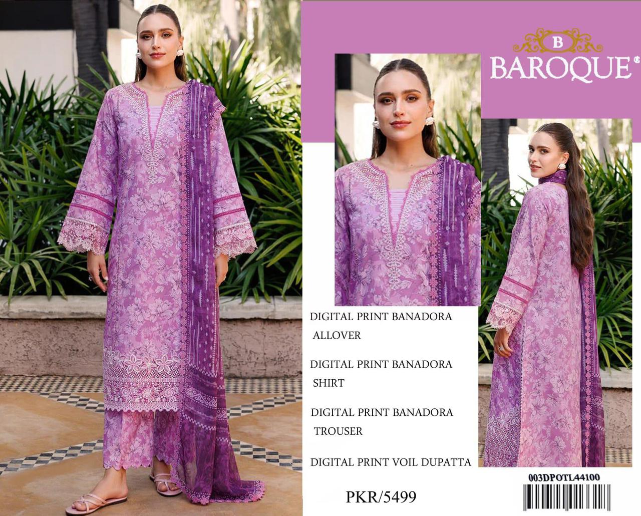 BAROQUE BANA DORA LAWN UNSTITCED 3PC✓