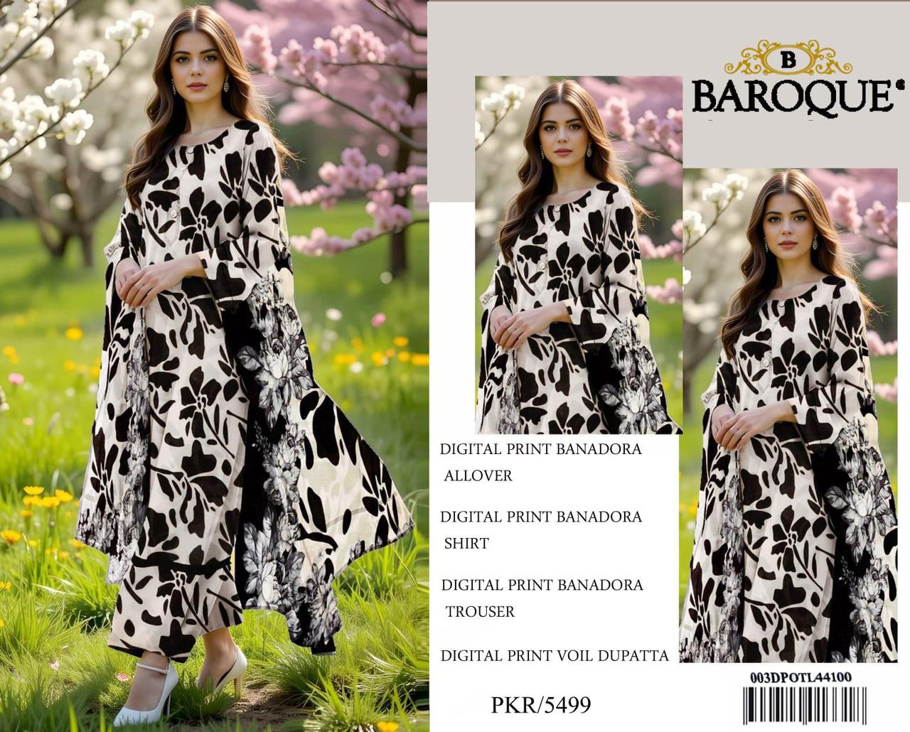 BAROQUE BANA DORA LAWN UNSTITCED 3PC✓