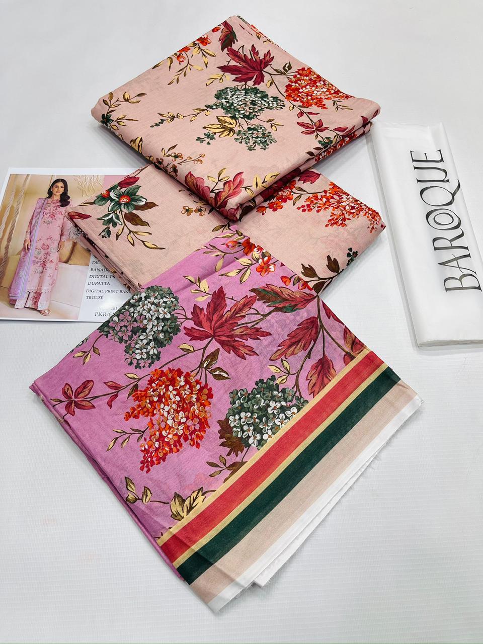 BAROQUE BANA DORA LAWN UNSTITCED 3PC✓