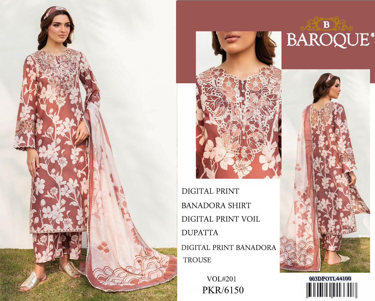 BAROQUE BANA DORA LAWN UNSTITCED 3PC✓