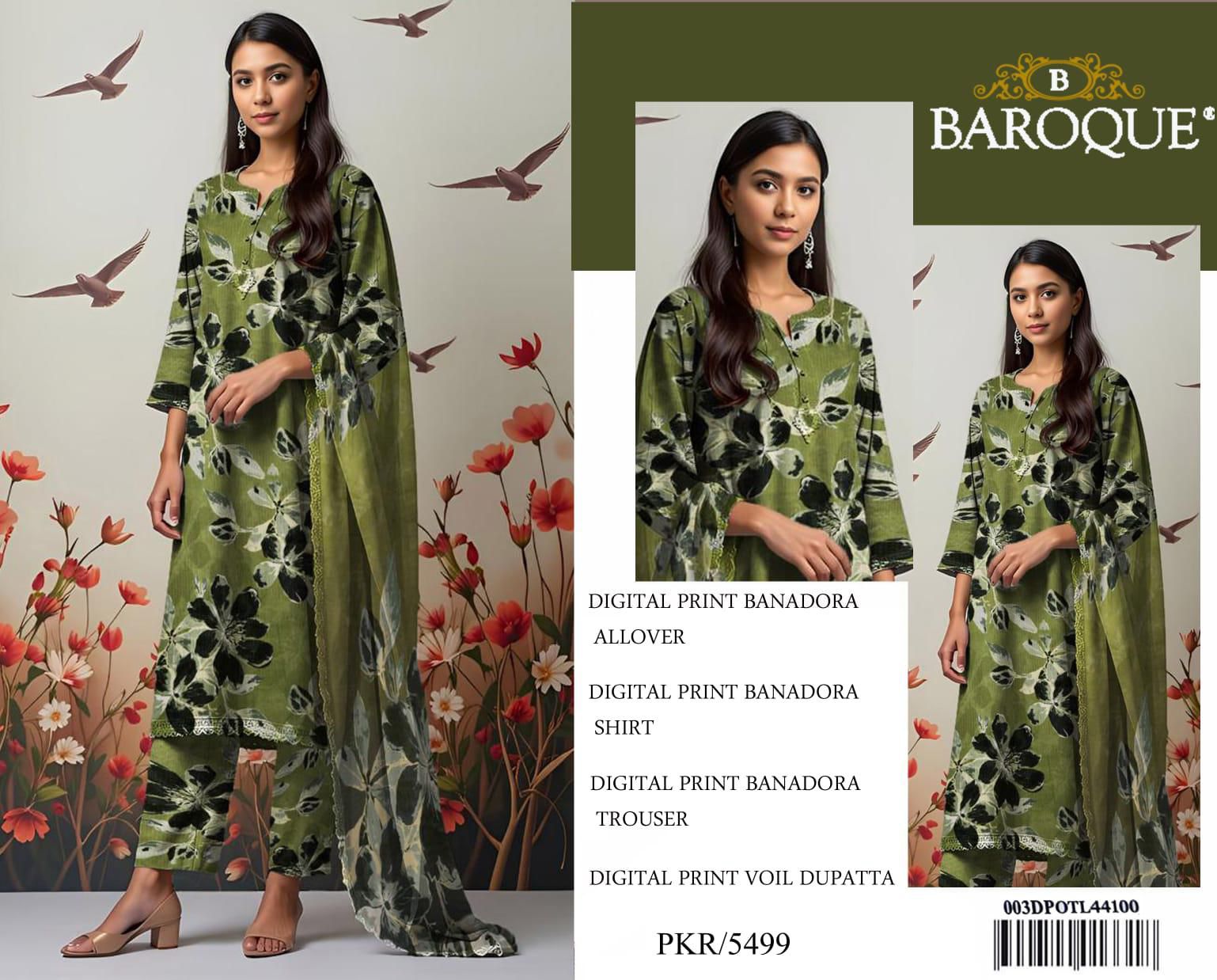 BAROQUE BANA DORA LAWN UNSTITCED 3PC✓