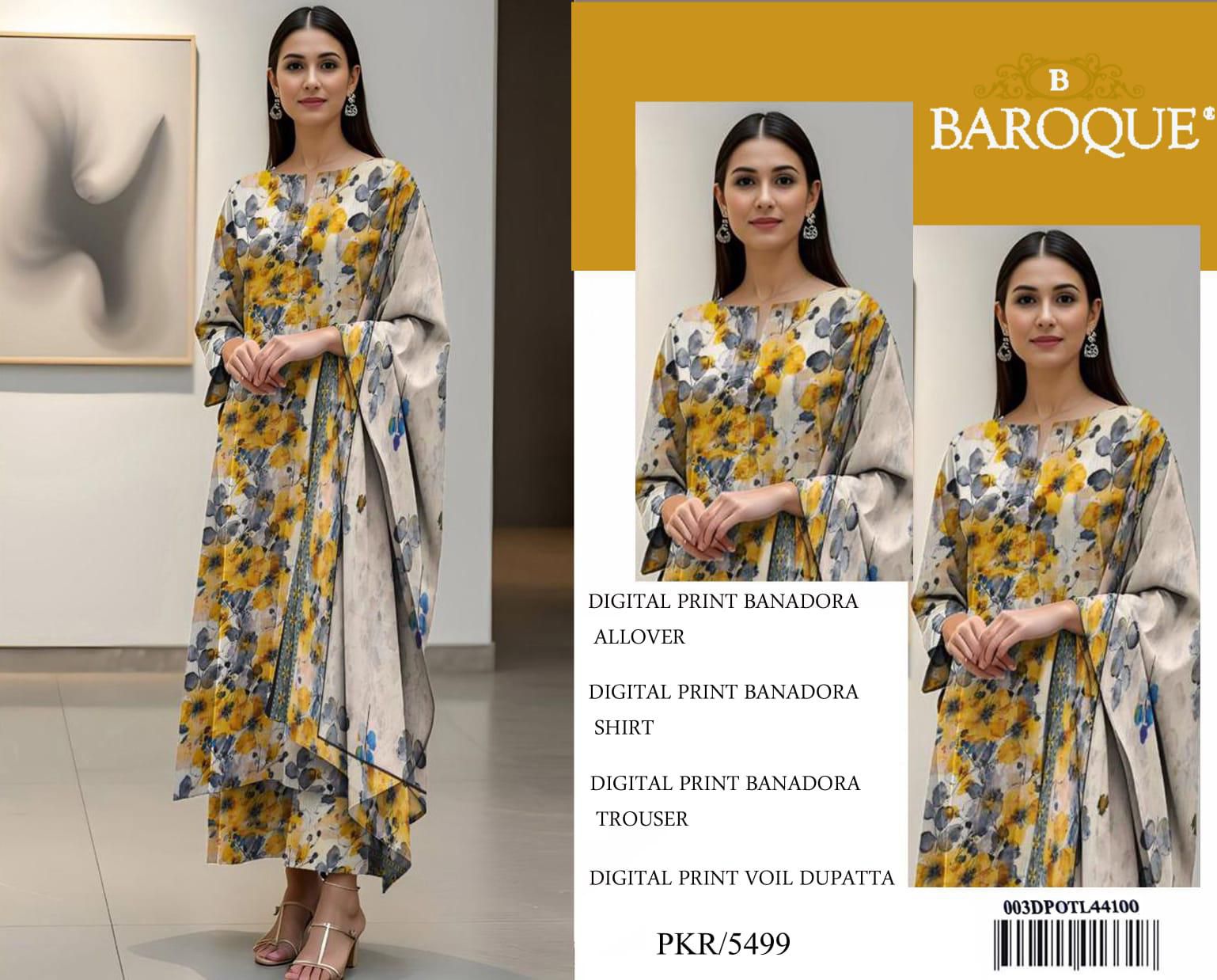 BAROQUE BANA DORA LAWN UNSTITCED 3PC✓