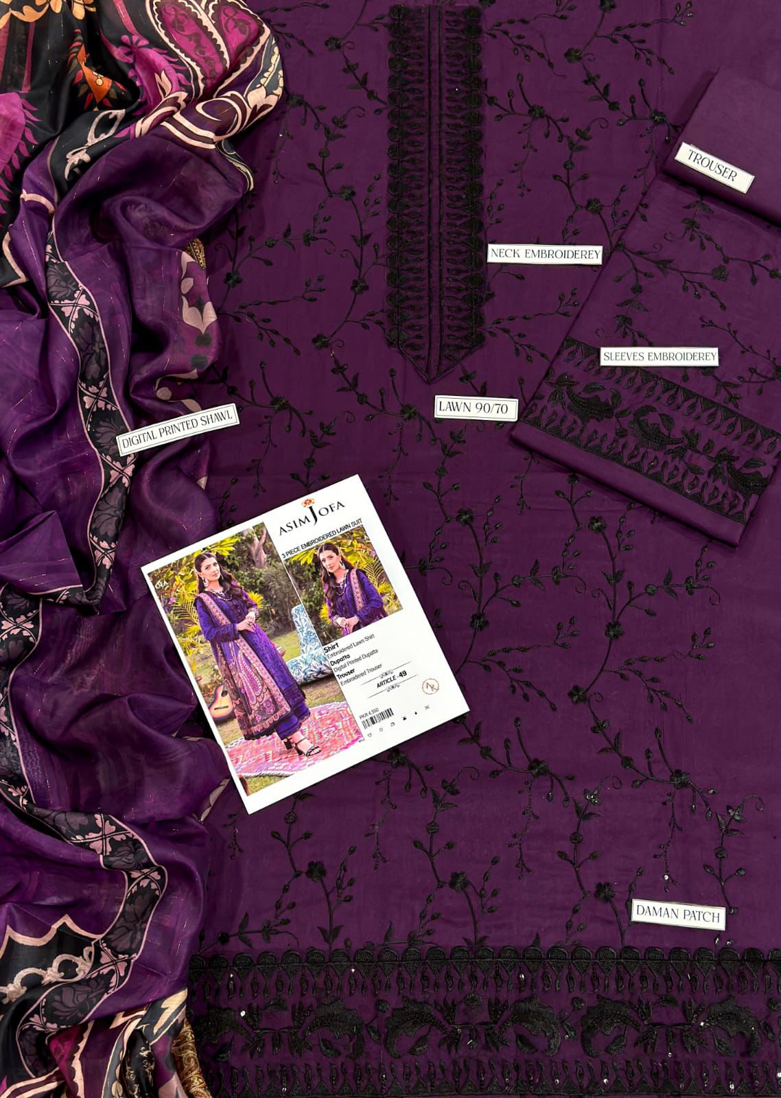 ASIM JOFA PURE LAWN 3-PIECE EMBROIDERED COLLECTION