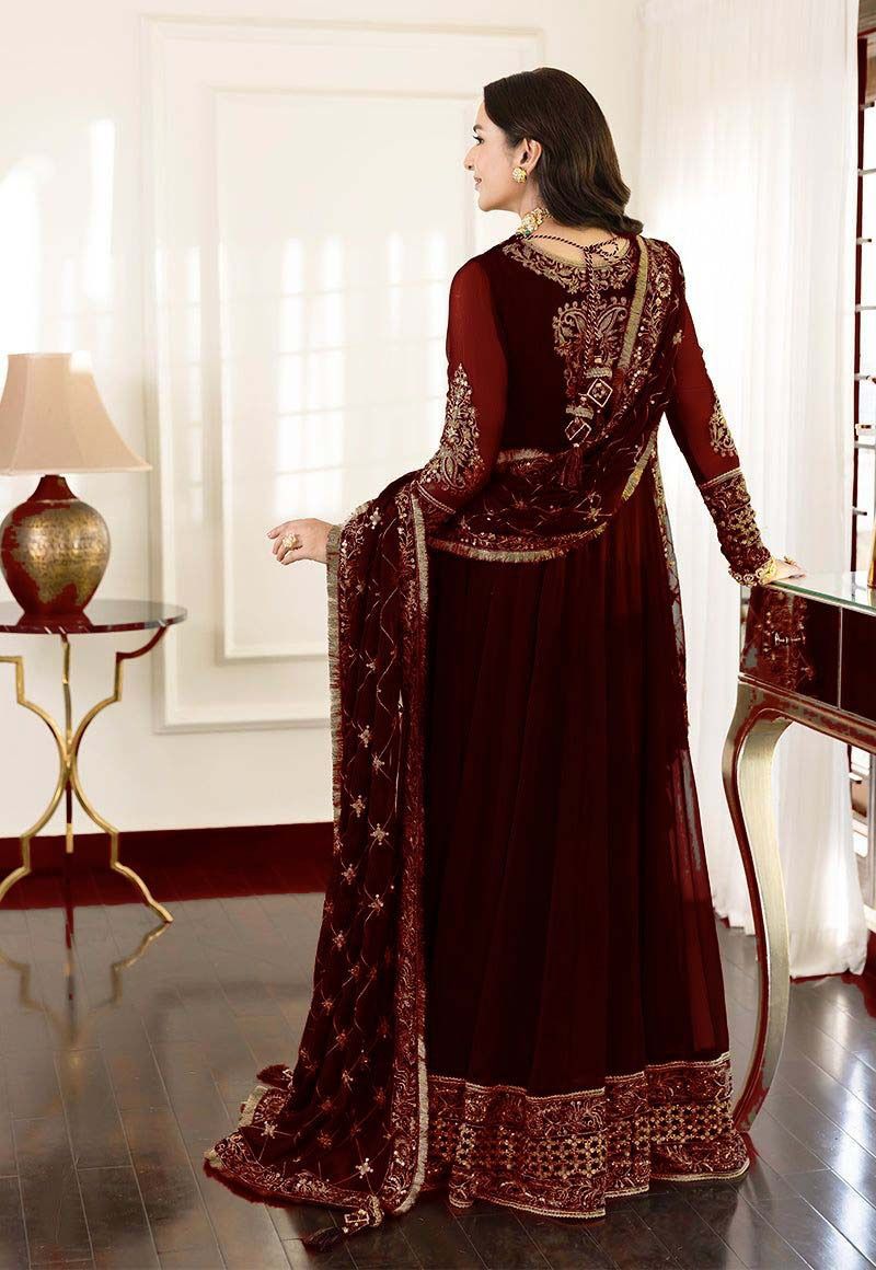 ASIM JOFA CHIFFON MAXI EMBROIDERED & SEQUENCE WEDDING UNSTITCED 3PC✓