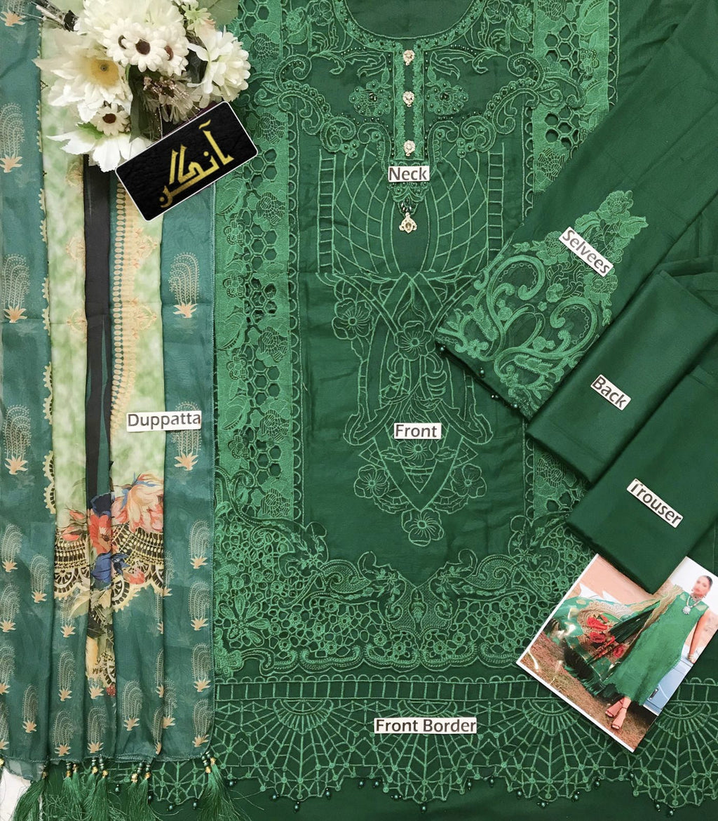 BIN ILYAS COTTON CHIKANKARI EMBROIDERED SUMMER UNSTITCED 3PC ✓