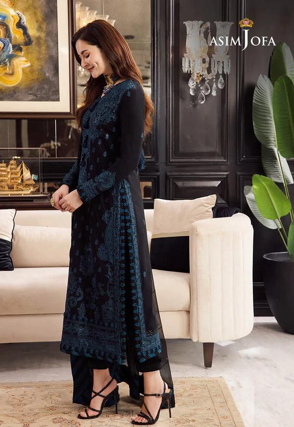 ASIM JOFA CHIFFON EMBROIDERED SEQUENCE LUXURY UNSTITCHED 3PC✓