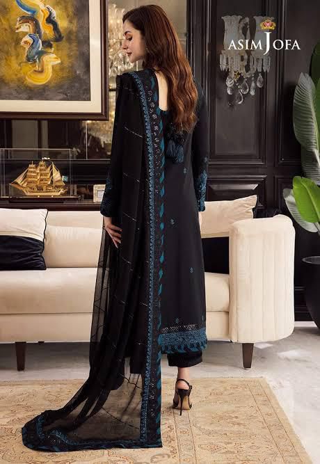 ASIM JOFA CHIFFON EMBROIDERED SEQUENCE LUXURY UNSTITCHED 3PC✓