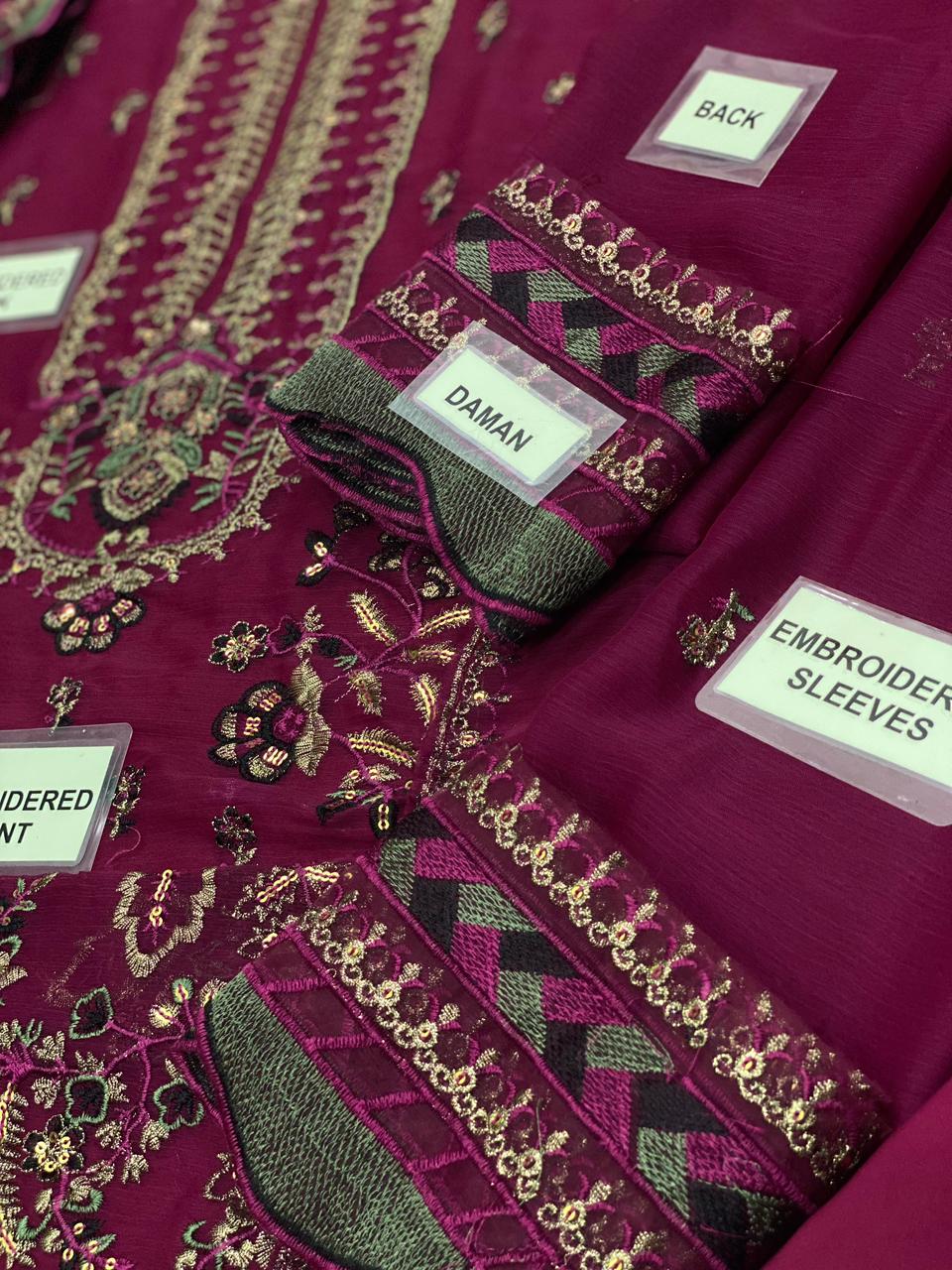 ASIM JOFA CHIFFON EMBROIDERED SEQUENCE LUXURY UNSTITCHED 3PC✓