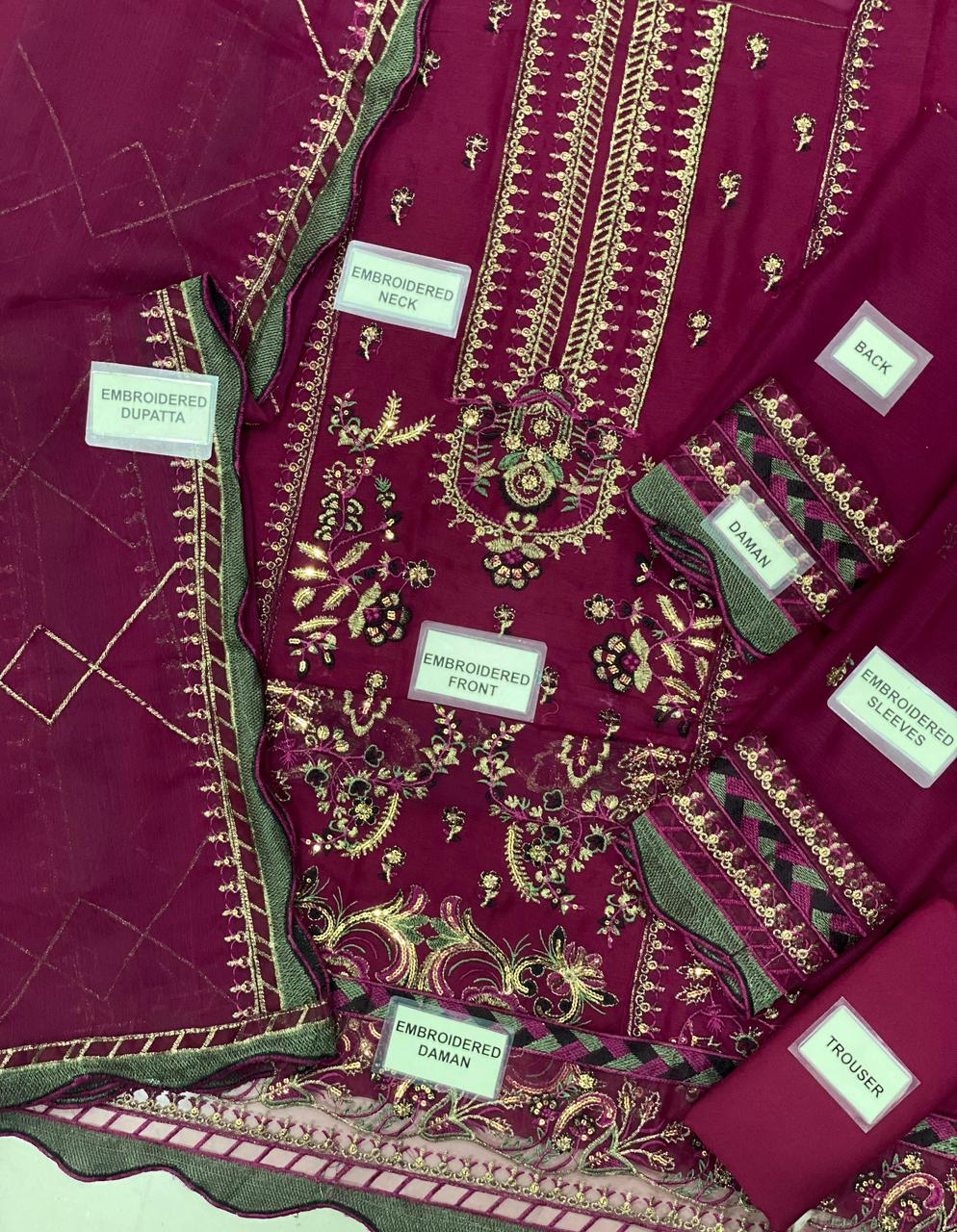 ASIM JOFA CHIFFON EMBROIDERED SEQUENCE LUXURY UNSTITCHED 3PC✓