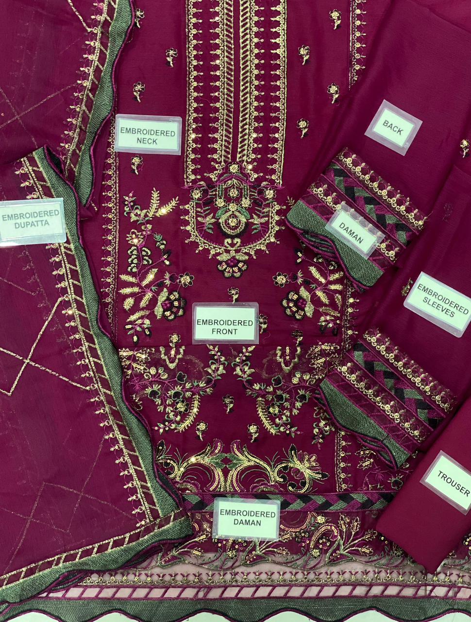 ASIM JOFA CHIFFON EMBROIDERED SEQUENCE LUXURY UNSTITCHED 3PC✓