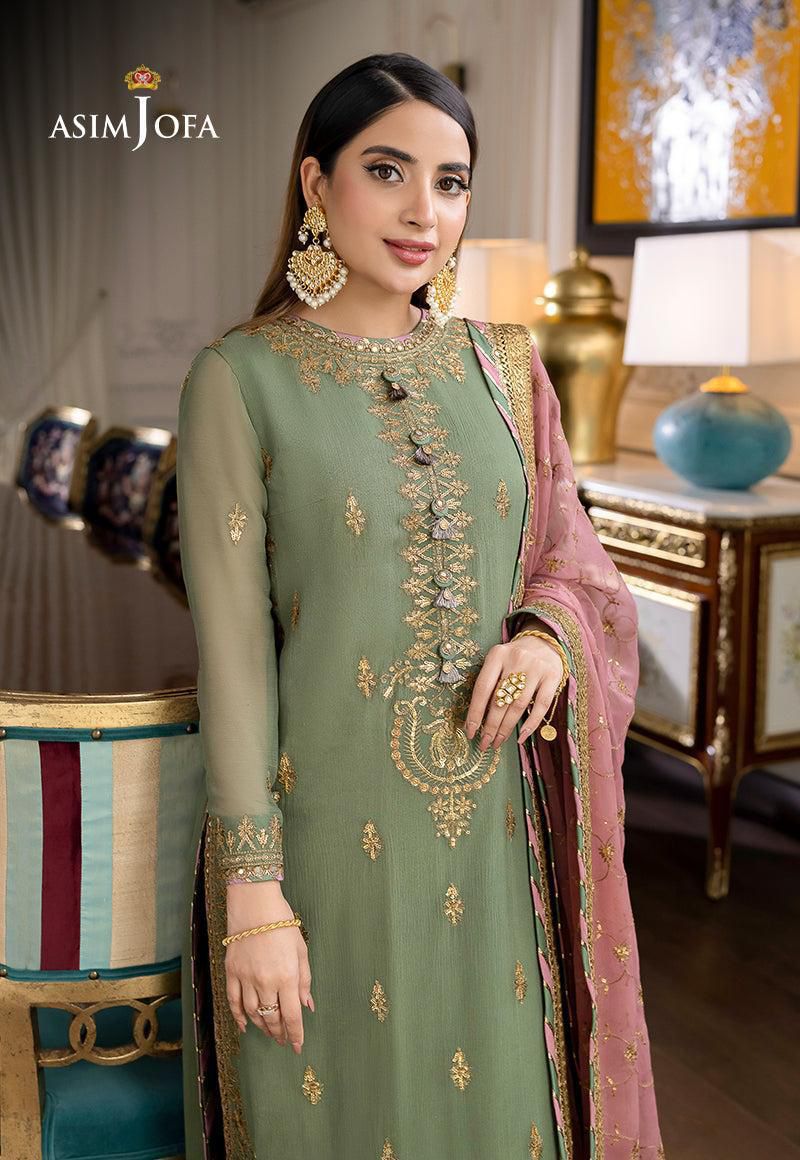 ASIM JOFA CHIFFON EMBROIDERED SEQUENCE LUXURY UNSTITCHED 3PC✓