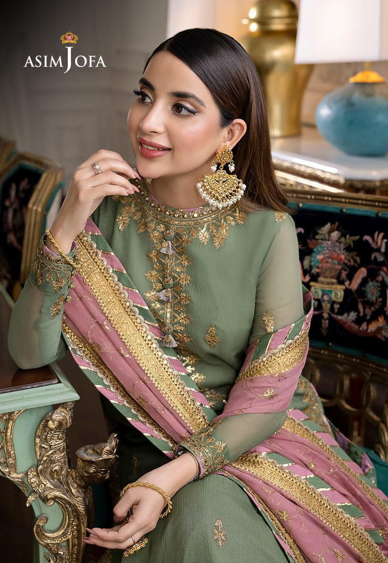 ASIM JOFA CHIFFON EMBROIDERED SEQUENCE LUXURY UNSTITCHED 3PC✓
