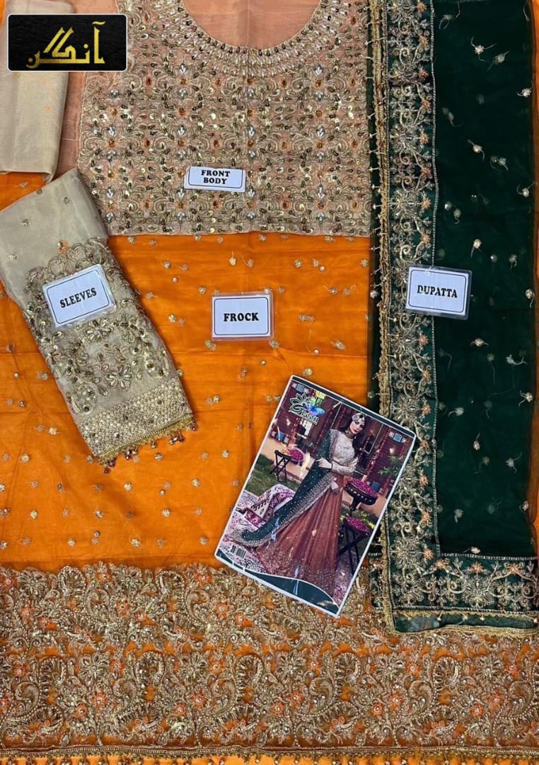 AYESHA IMRAN MAXI NET MASOORI EMBROIDERED HAND WORK LUXURY UNSTITCHED 3PC✓