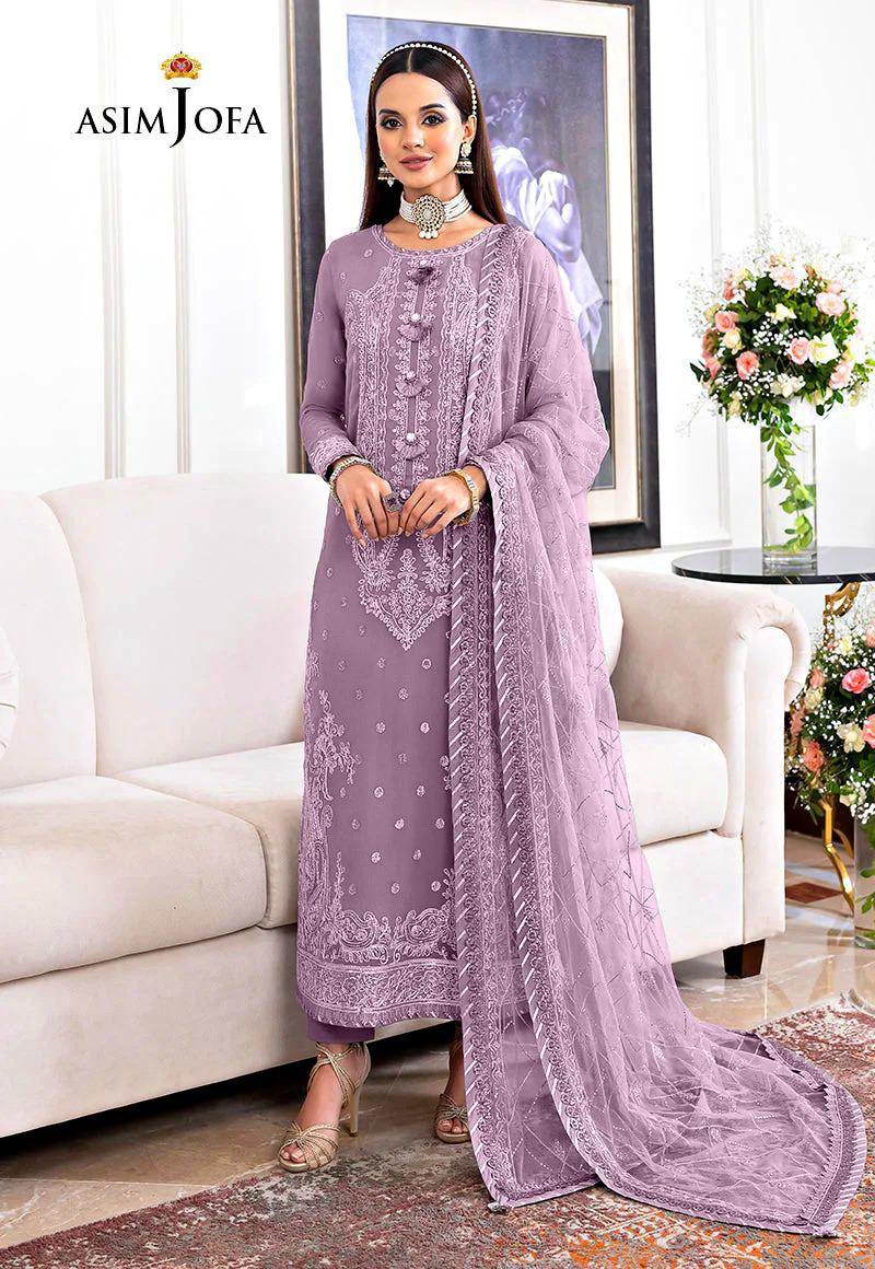 ASIM JOFA CHIFFION EMBROIDERED SEQUENCE FORMAL UNSTITCHED 3PC✓