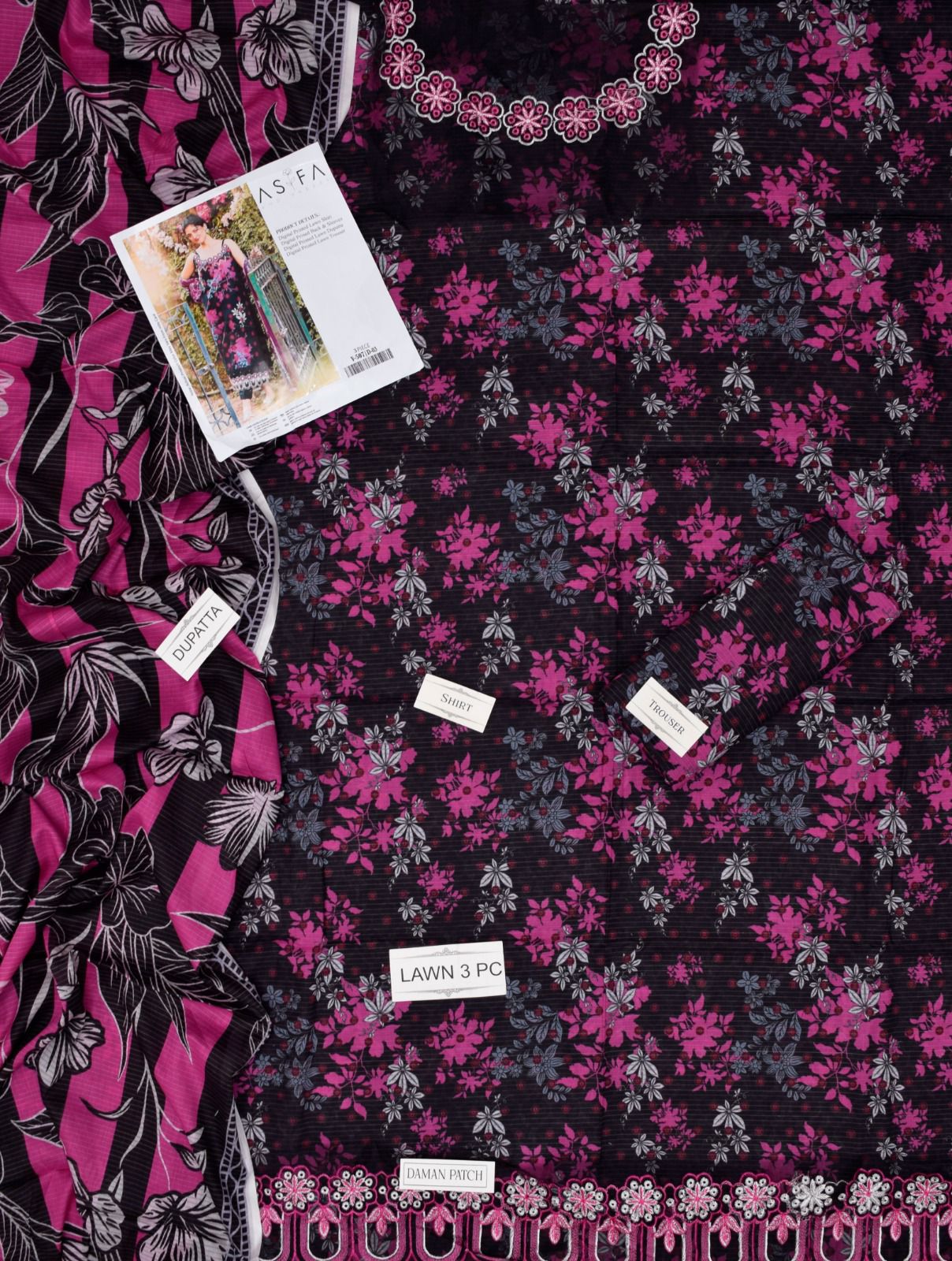 ASIFA NABEEL LAWN ALL OVER PRINTED EMBROIDERED PATCH WORK UNSTITCHED 3PC✓