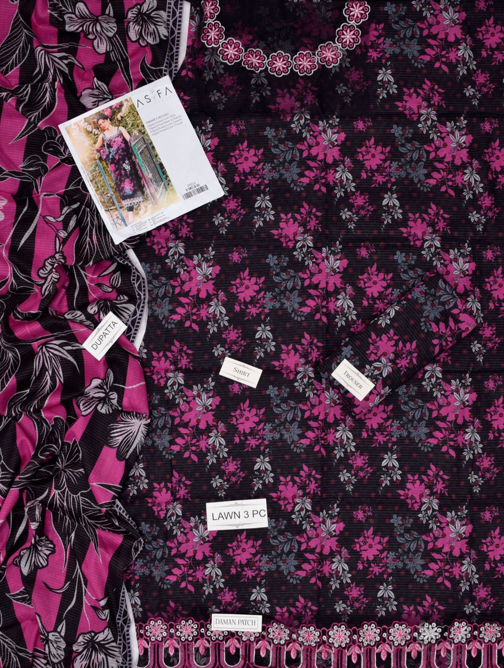 ASIFA NABEEL LAWN ALL OVER PRINTED EMBROIDERED PATCH WORK UNSTITCHED 3PC✓