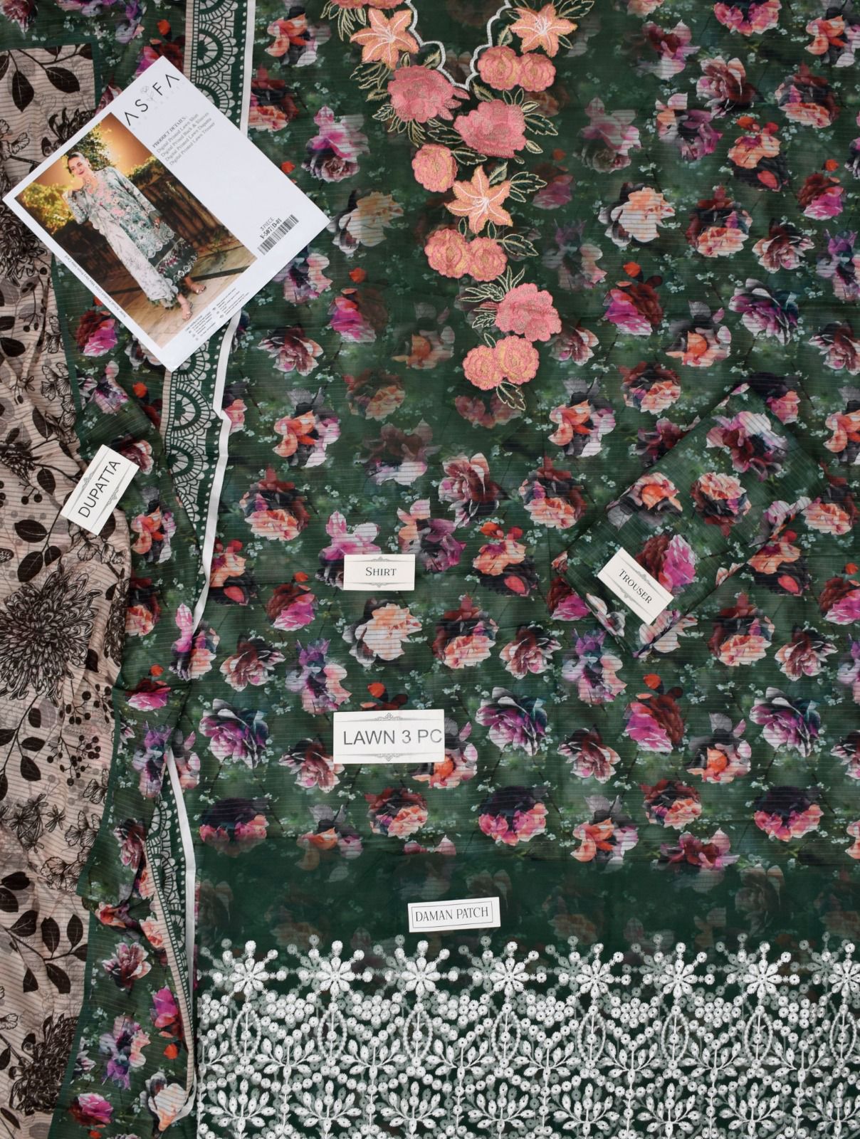 ASIFA NABEEL LAWN ALL OVER PRINTED EMBROIDERED PATCH WORK UNSTITCHED 3PC✓