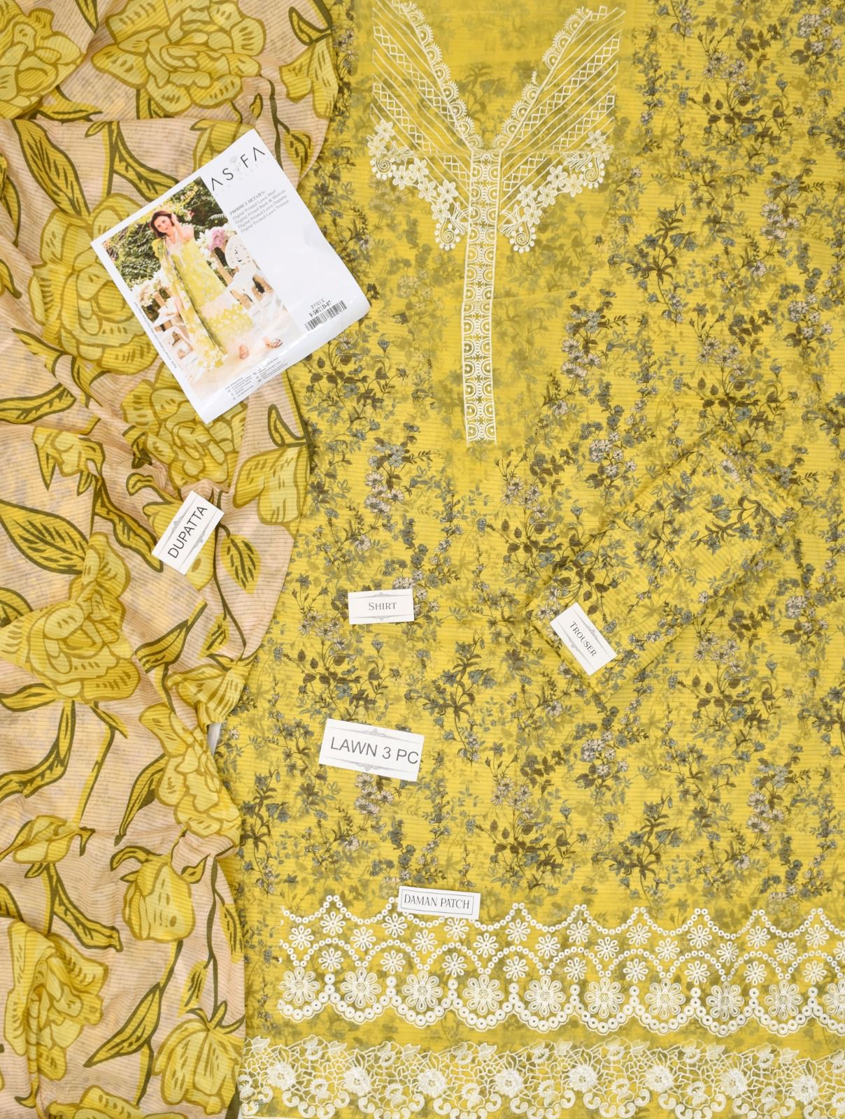 ASIFA NABEEL LAWN ALL OVER PRINTED EMBROIDERED PATCH WORK UNSTITCHED 3PC✓