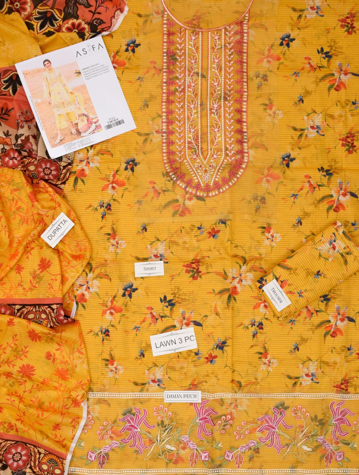 ASIFA NABEEL LAWN ALL OVER PRINTED EMBROIDERED PATCH WORK UNSTITCHED 3PC✓